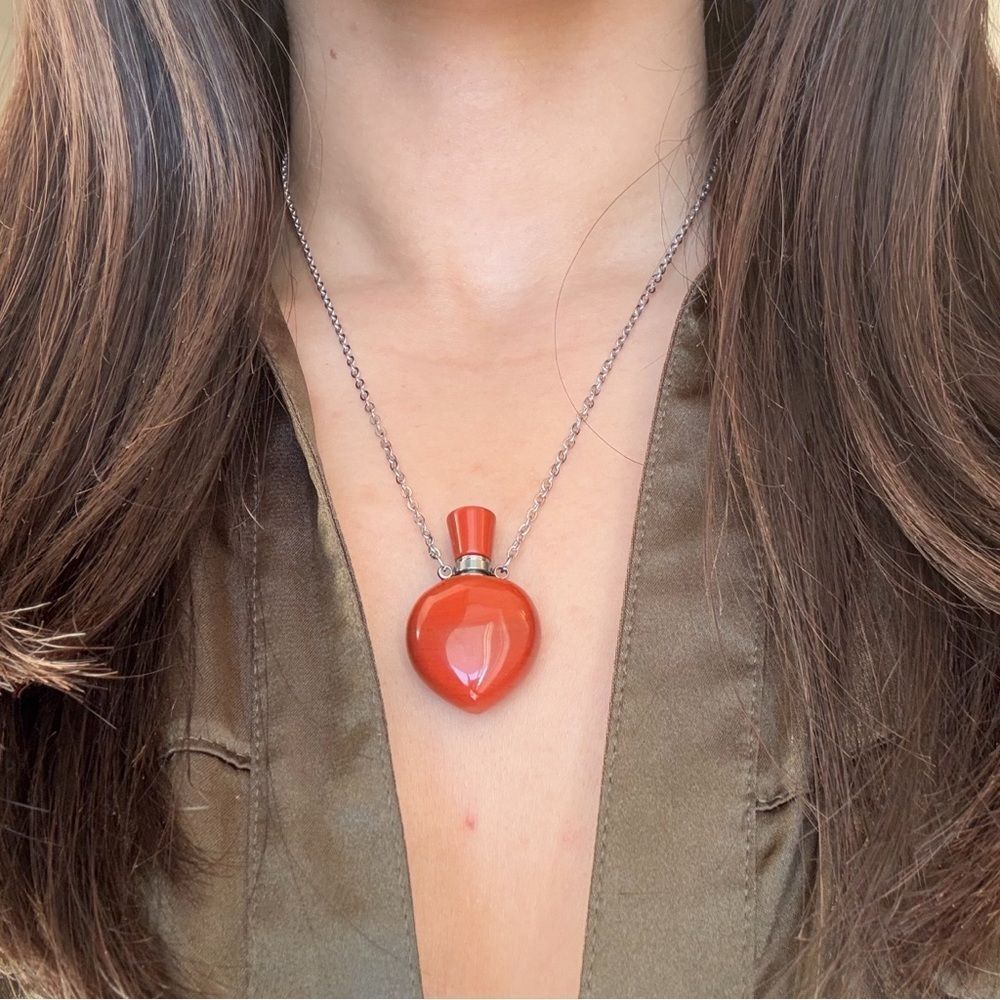 Red jasper Heart shape perfume bottle necklace love promise necklace